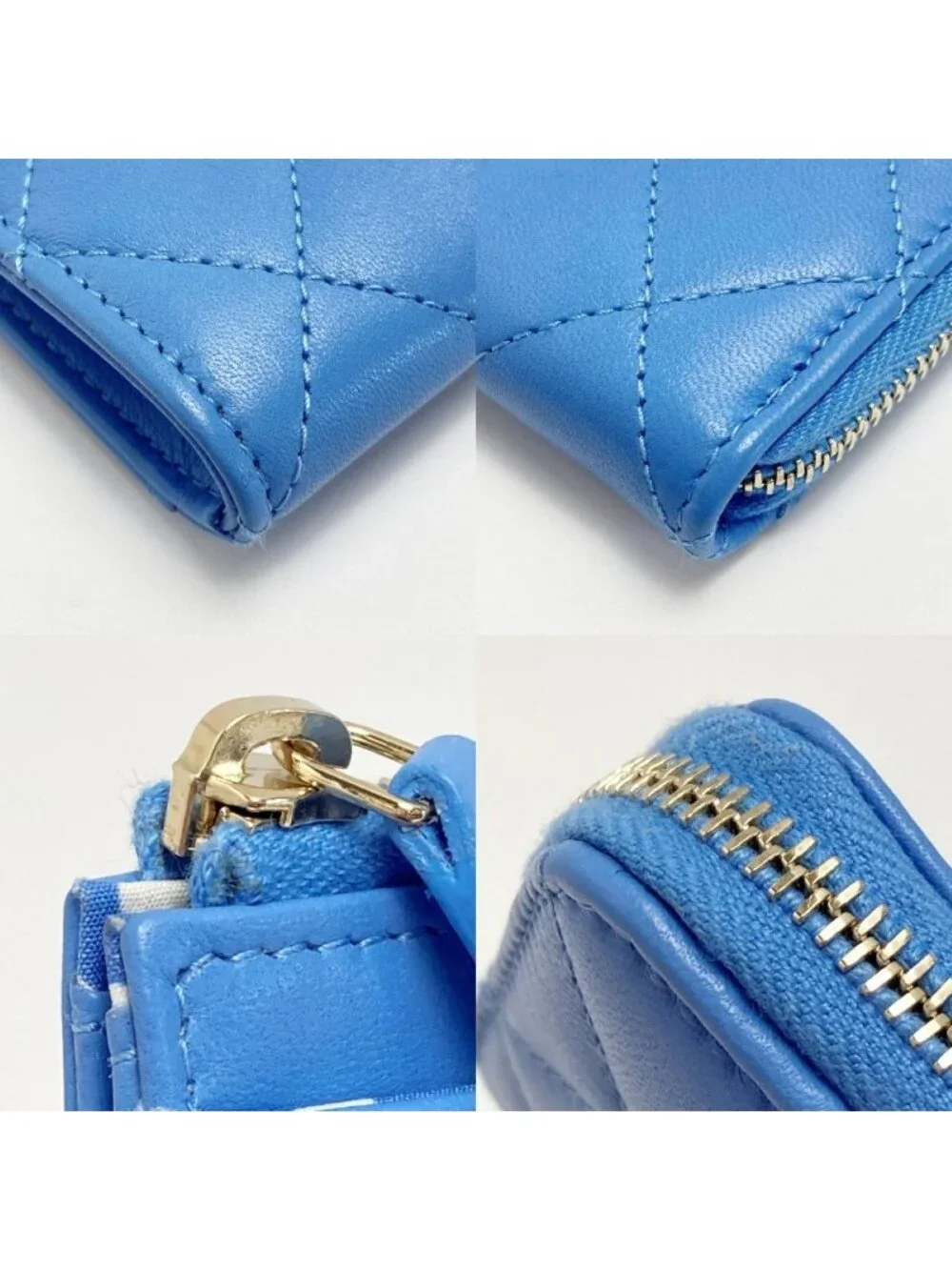 Chanel Quilted Faux Pearl Card Case Ap3836 Blue Coco Mark Lambskin Coin